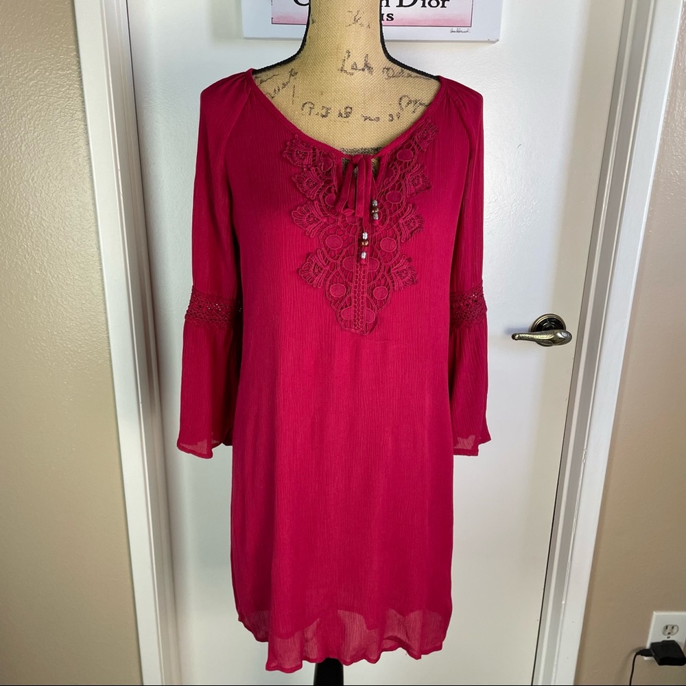 New Bohemian Speed Control Bell Sleeve Dress Embroidery Style Size M Cotton